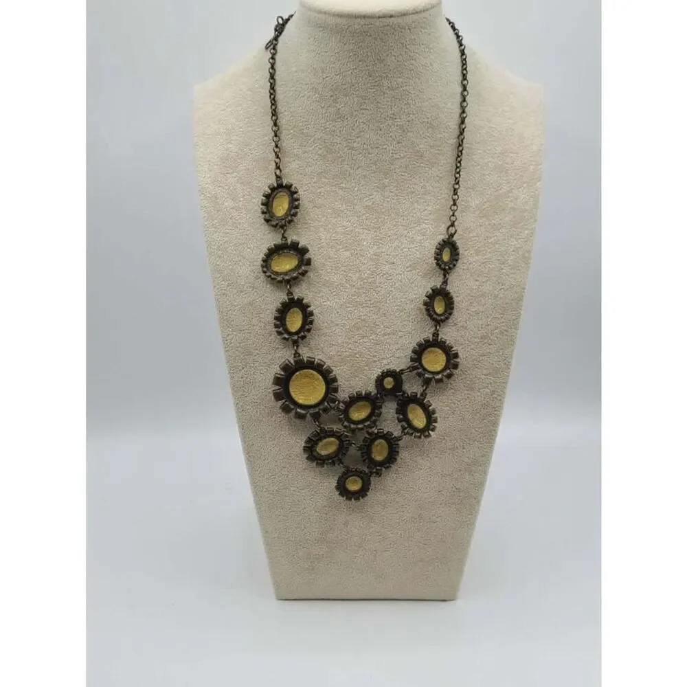 J Crew Antique Brass Look Statement Necklace with Gold & Clear Crystals